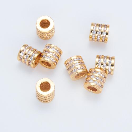 Messing Spacer Kralen, plated, DIY & micro pave zirconia, goud, 6.30mm, Gat:Ca 3mm, Verkocht door PC