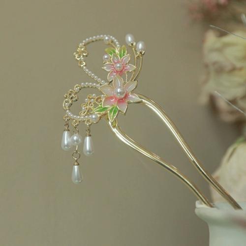 Hair Stick Zinc Alloy with Plastic Pearl plated & for woman & enamel gold Sold By PC