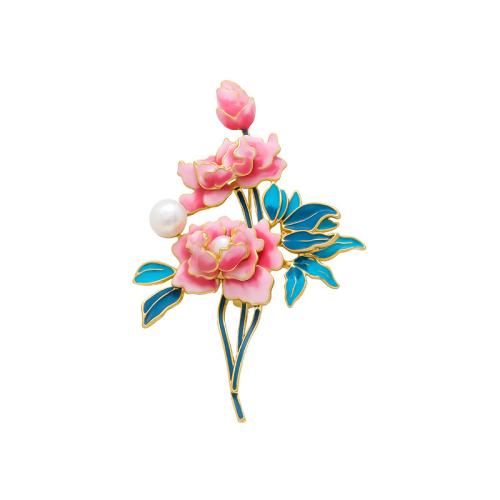 Zinc Alloy Brocher, Flower, forgyldt, for kvinde & emalje, flere farver til valg, 49x76mm, Solgt af PC