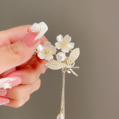 Hair Clip Zinc Alloy with Plastic & Plastic Pearl plated for woman golden Sold By PC