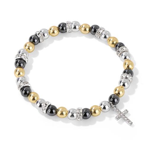 Sinc Alloy Bracelet, le Hematite, lámhdhéanta, unisex & micrea réiteach zirconia ciúbach, dathanna measctha, Fad Thart 19 cm, Díolta De réir PC