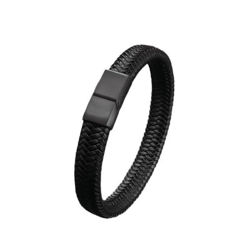 PU Leather Cord Bracelets with Magnet for man black Length Approx 20 cm Sold By PC