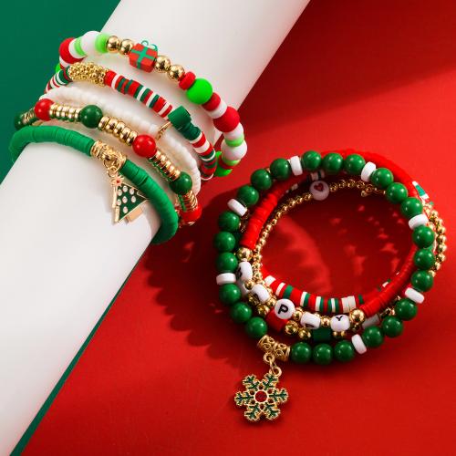 Polymer Clay Bracelet Set with Zinc Alloy & Acrylic handmade Christmas jewelry & for woman Inner Approx 65mm Sold By Set