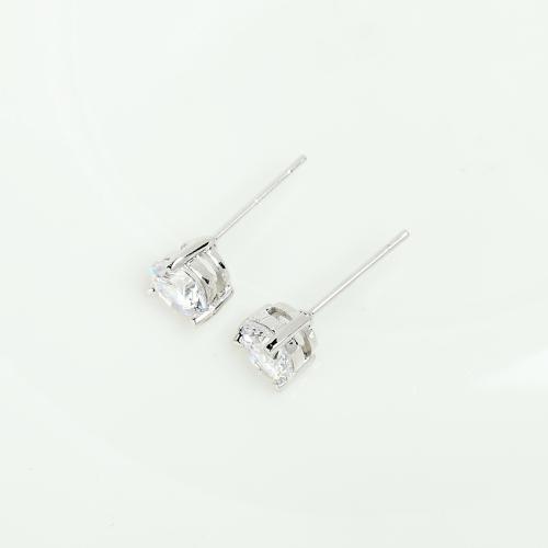 Brass Stud Earring platinum plated micro pave cubic zirconia & for woman 6mm Sold By Pair