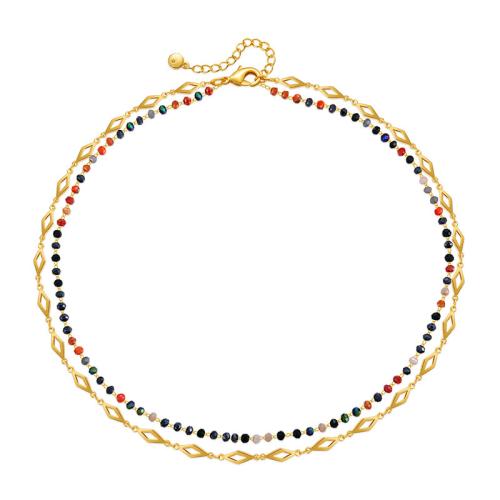 metal collar, con Cristal, con 2.36inch extender cadena, 18K chapado en oro, Doble capa & Estilo bohemio & para mujer, longitud aproximado 14.96 Inch, Vendido por UD