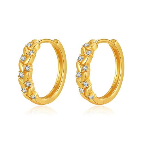 Mässing Huggie Hoop Earring, 18K guldpläterad, micro bana cubic zirconia & för kvinna, 18mm, Säljs av Par