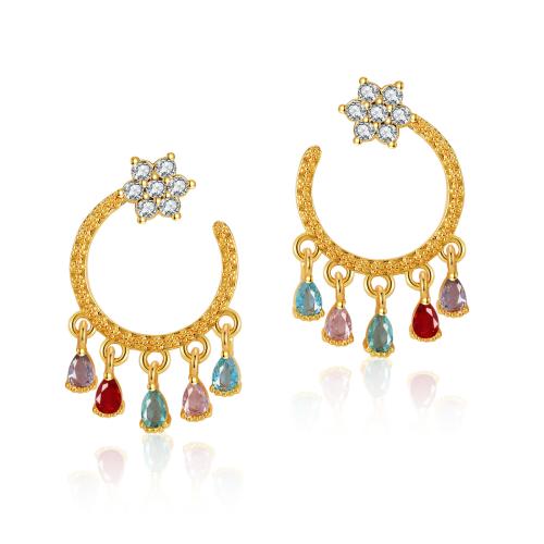 Brass Drop Earring 18K gold plated Bohemian style & micro pave cubic zirconia & for woman Sold By Pair