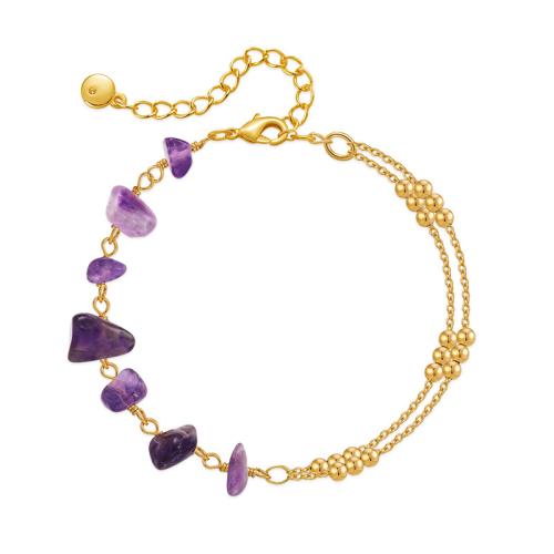 Messing Armband, mit Amethyst, mit Verlängerungskettchen von 2.36inch, 18K vergoldet, Modeschmuck & für Frau, Länge ca. 6.49 ZollInch, verkauft von PC