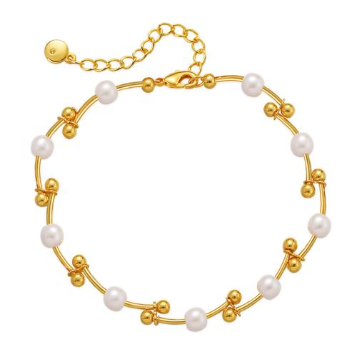 Brass Bracelet with turquoise & Plastic Pearl with 2.36inch extender chain 18K gold plated & for woman Length Approx 6.69 Inch Sold By PC