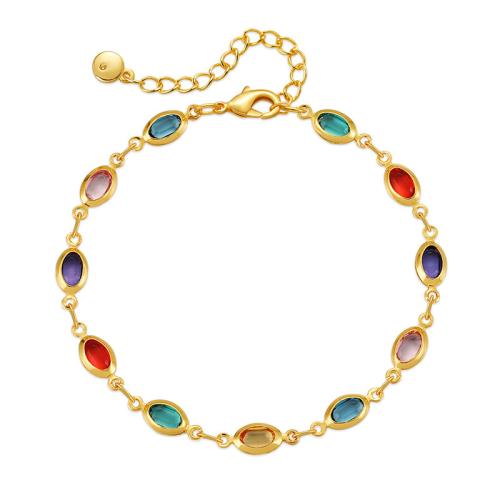 Brass Bracelet with Glass Rhinestone with 2.36inch extender chain 18K gold plated fashion jewelry & for woman Length Approx 6.49 Inch Sold By PC