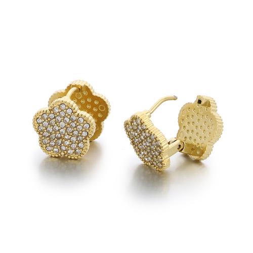 Boucle d'oreille de gaujon en acier inoxydable, Acier inoxydable 304, avec silicone, fleur, bijoux de mode & pour femme & avec strass, plus de couleurs à choisir, 13mm, Vendu par paire