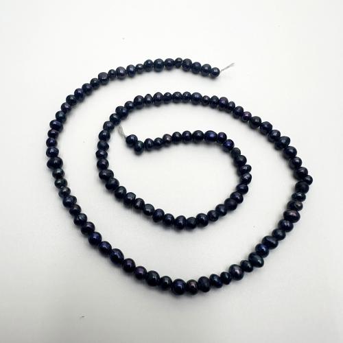 Perlas Patata Freshwater, Perlas cultivadas de agua dulce, Bricolaje, Negro, 3-4mm, Vendido para aproximado 37 cm Sarta