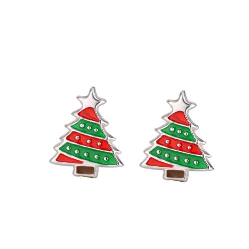 Christmas Earrings 925 Sterling Silver Christmas Tree Christmas Design & fashion jewelry & for woman & epoxy gel 8.50mm Sold By Pair