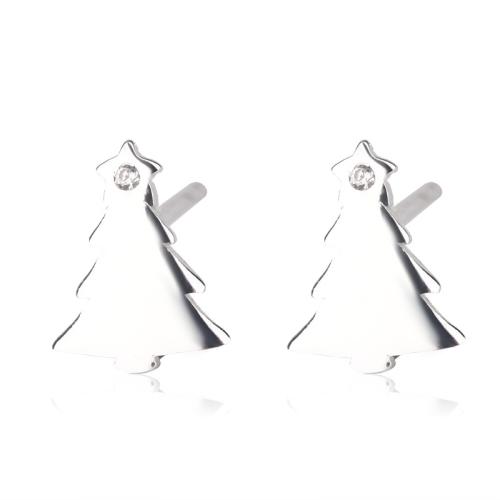 Pendientes de Navidad, Plata de ley 925, Árbol de Navidad, Diseño de Navidad & Joyería & para mujer, 5.80x7.40mm, Vendido por Par