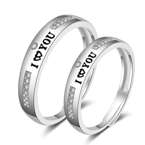 Couple Finger Rings 925 Sterling Silver Adjustable & fashion jewelry & Unisex & with rhinestone Sold By Pair