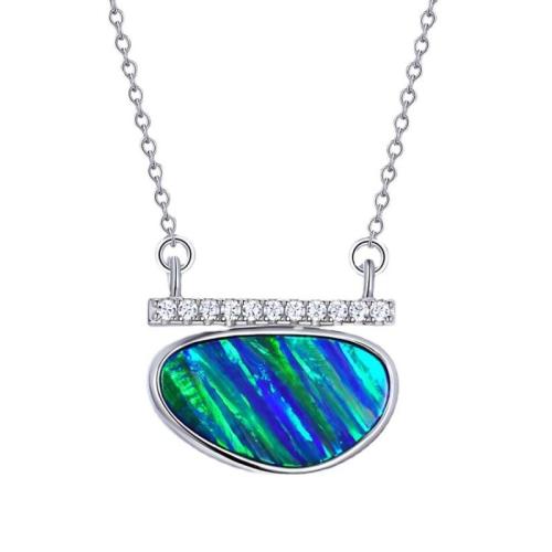 Cubic Zircon Micro Pave 925 Sterling Silver Necklace with Opal fashion jewelry & micro pave cubic zirconia & for woman Length Approx 45 cm Sold By PC