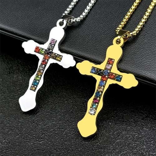 Stainless Steel Jewelry Necklace 304 Stainless Steel Cross fashion jewelry & Unisex & with rhinestone Length Approx 60 cm Sold By PC