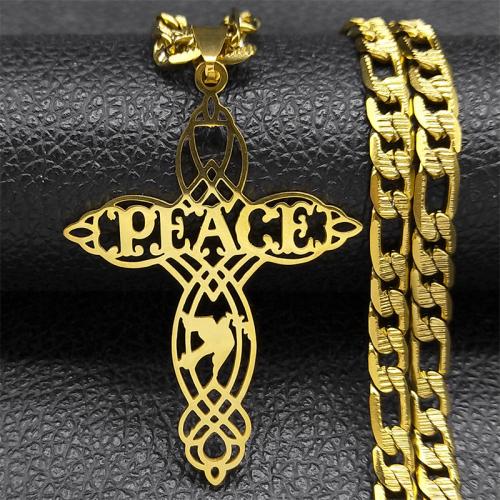 Stainless Steel Jewelry Necklace 304 Stainless Steel Cross fashion jewelry & Unisex & hollow golden Length Approx 55 cm Sold By PC