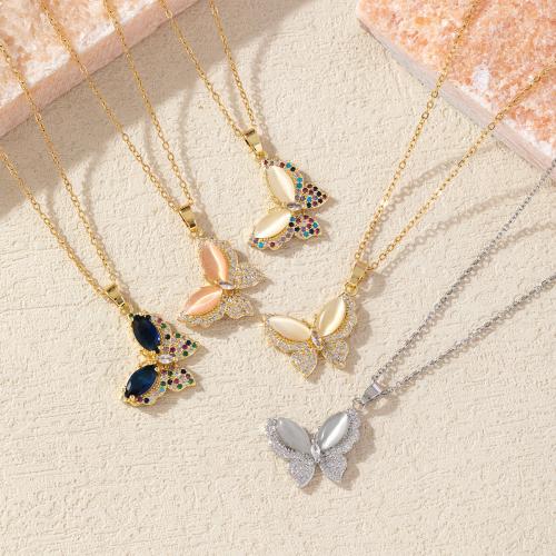 Brass Necklace with 6cm extender chain Butterfly fashion jewelry & for woman & with rhinestone Length Approx 40 cm Sold By PC