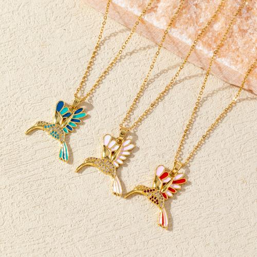 Brass Necklace with 6cm extender chain Bird plated for woman & enamel & with rhinestone Length Approx 40 cm Sold By PC