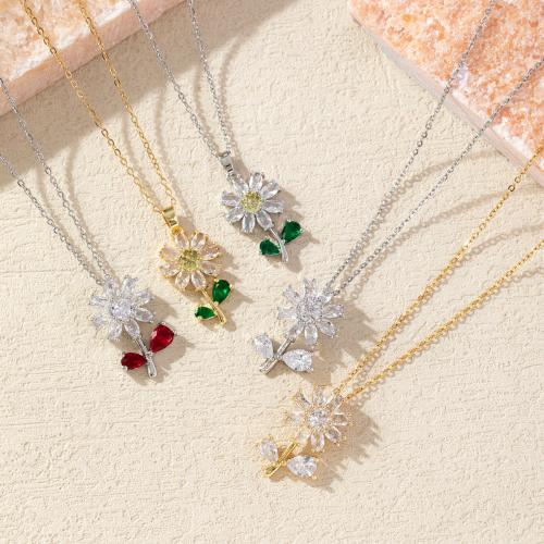 Collier en laiton, fleur, bijoux de mode & pour femme & avec strass, plus de couleurs à choisir, 31x15mm, Longueur Environ 40 cm, Vendu par PC