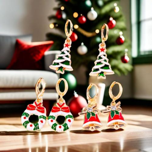 Christmas Earrings, Zinc Alloy, gold color plated, Different Shape for Choice & Christmas Design & for woman & enamel & with rhinestone, more colors for choice, nickel, lead & cadmium free, Sold By Pair