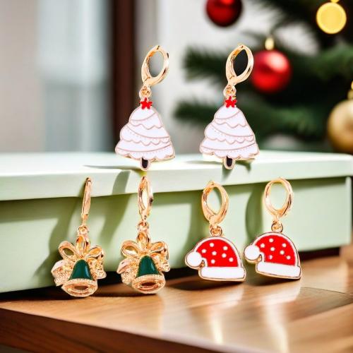 Christmas Earrings Zinc Alloy gold color plated & Christmas Design & for woman & enamel nickel lead & cadmium free Sold By Pair