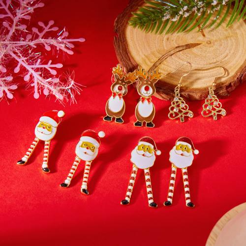 Christmas Earrings Zinc Alloy gold color plated & Christmas Design & for woman & enamel & with rhinestone nickel lead & cadmium free Sold By Pair