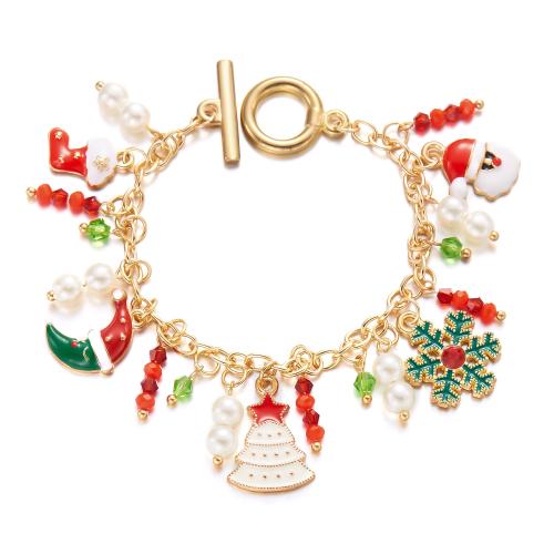 Bracelet de vacances de Noël, fer, avec cristal & perle de plastique & alliage de zinc, Placage, Conception de Noël & pour femme & émail, plus de couleurs à choisir, protéger l'environnement, sans nickel, plomb et cadmium, Longueur 16 cm, Vendu par PC