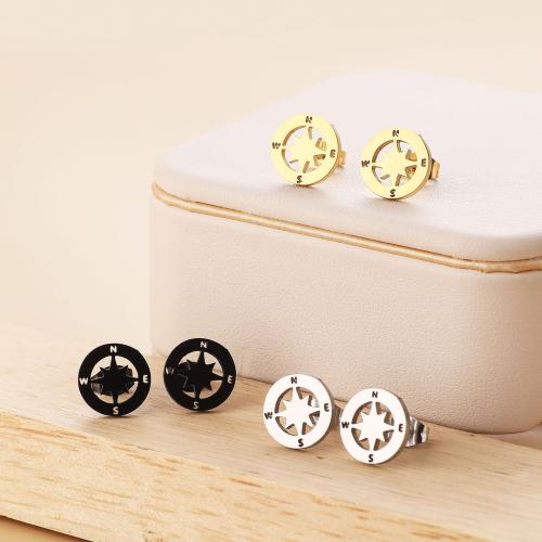 Stainless Steel Stud Earrings 304 Stainless Steel Compass Vacuum Ion Plating fashion jewelry & for woman Sold By Bag