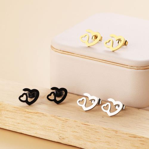 Stainless Steel Stud Earrings 304 Stainless Steel Heart Vacuum Ion Plating fashion jewelry & for woman Sold By Bag