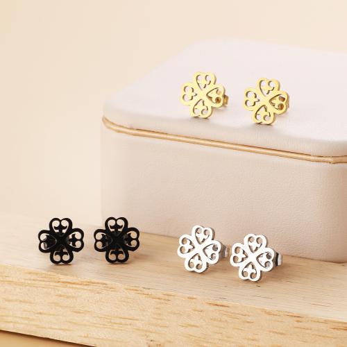 Roestvrij staal Stud Earrings, 304 roestvrij staal, Four Leaf Clover, mode sieraden & voor vrouw, meer kleuren voor de keuze, 11x11mm, 12paren/Bag, Verkocht door Bag