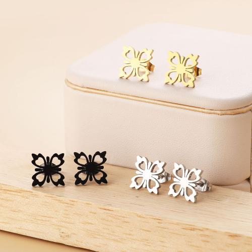 Stainless Steel Stud Earrings 304 Stainless Steel Flower Vacuum Ion Plating fashion jewelry & for woman Sold By Bag