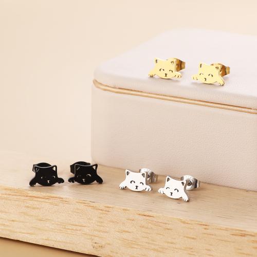 Stainless Steel Stud Earrings 304 Stainless Steel Cat Vacuum Ion Plating fashion jewelry & for woman Sold By Bag