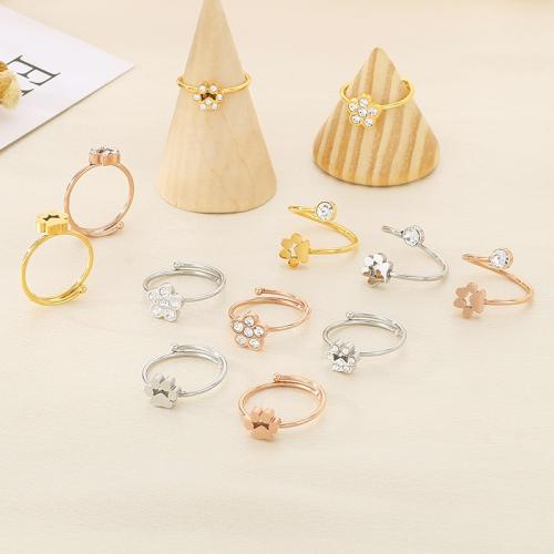 Rhinestone Stainless Steel Finger Ring 304 Stainless Steel plated fashion jewelry  & with rhinestone Sold By PC