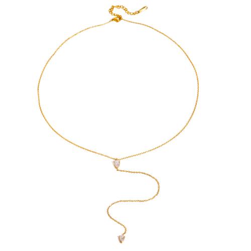 Stainless Steel Sweater Chain Necklace 304 Stainless Steel with 5cm extender chain plated fashion jewelry & for woman & with rhinestone gold Length 45 cm Sold By PC