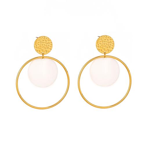 Stainless Steel Stud Earrings 304 Stainless Steel with Resin Round 18K gold plated fashion jewelry & for woman & hollow Sold By Pair