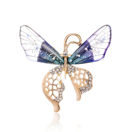 Zinc Alloy Brooches with Acrylic Butterfly KC gold color plated fashion jewelry & Unisex & with rhinestone Sold By PC