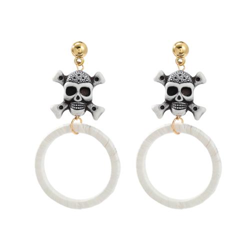 Nye Hot Halloween smykker og dekoration, Zinc Alloy, med Rafidah Grass & Resin, Skull, forgyldt, Halloween Design & for kvinde & hule, flere farver til valg, Solgt af par