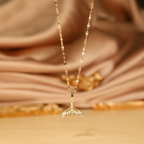 Titanium Steel Necklace with Brass plated micro pave cubic zirconia & for woman gold Length Approx 41-50 cm Sold By PC