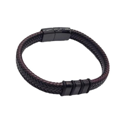 PU Leather Cord Bracelets 304 Stainless Steel with PU Leather vintage  & for man black Sold By PC