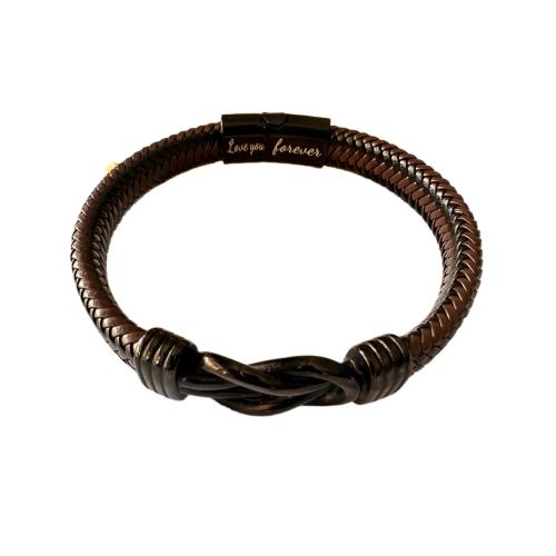 Bracelets cordon PU, Acier inoxydable 304, avec cuir PU, Vintage & normes différentes pour le choix & pour homme, noire, Vendu par PC