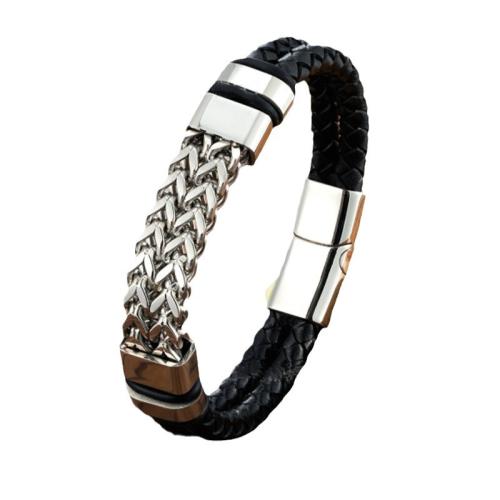 PU Leather Cord Bracelets 304 Stainless Steel with PU Leather vintage & for man Length Approx 16 cm Sold By PC