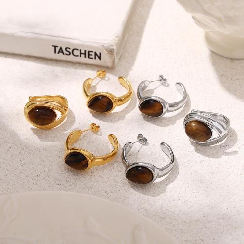 Fashion Stainless Steel Jewelry Sets 304 Stainless Steel with Tiger Eye fashion jewelry & for woman Sold By PC