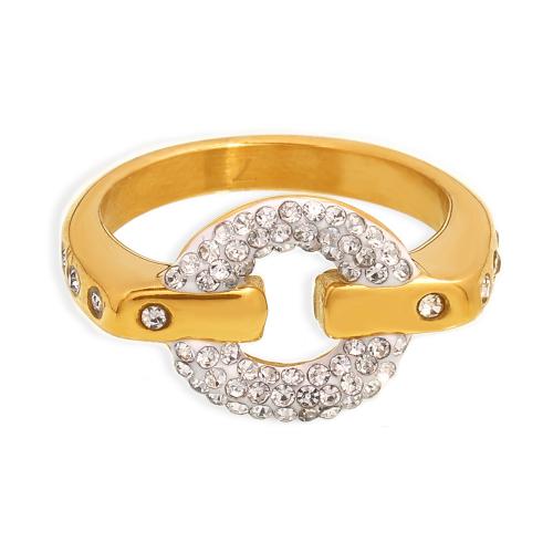 Titanium Steel Finger Ring 18K gold plated fashion jewelry & for woman & with rhinestone golden Sold By PC