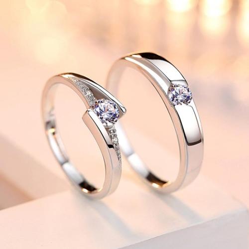 Anéis Couple dedo, 925 de prata esterlina, joias de moda & unissex & micro pavimento em zircônia cúbica, Ring number- Male ring:18-21#; Female ring:13-17#, vendido por par