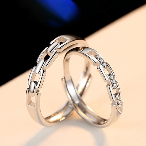 Anéis Couple dedo, 925 de prata esterlina, joias de moda & unissex & micro pavimento em zircônia cúbica, Ring number - Male ring :8-25#; Female ring :6-20#, vendido por par