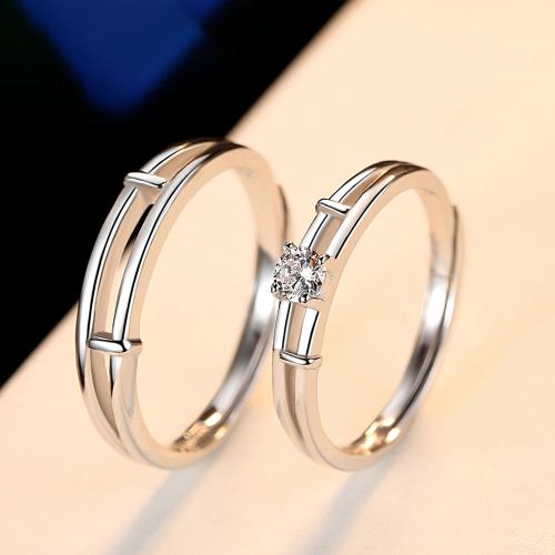 Anéis Couple dedo, 925 de prata esterlina, joias de moda & unissex & micro pavimento em zircônia cúbica, Ring number - Male ring :8-25#; Female ring :6-20#, vendido por par