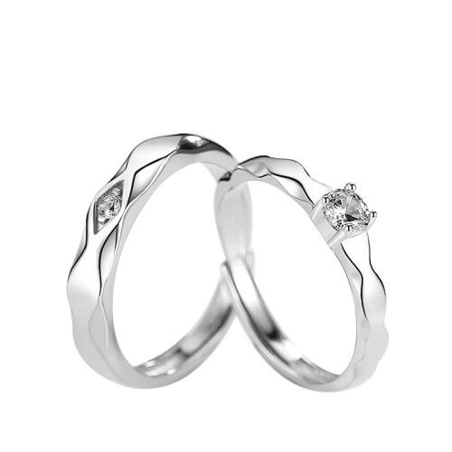 Anéis Couple dedo, 925 de prata esterlina, joias de moda & unissex & micro pavimento em zircônia cúbica, Ring number - Male ring :8-25#; Female ring :6-20#, vendido por par