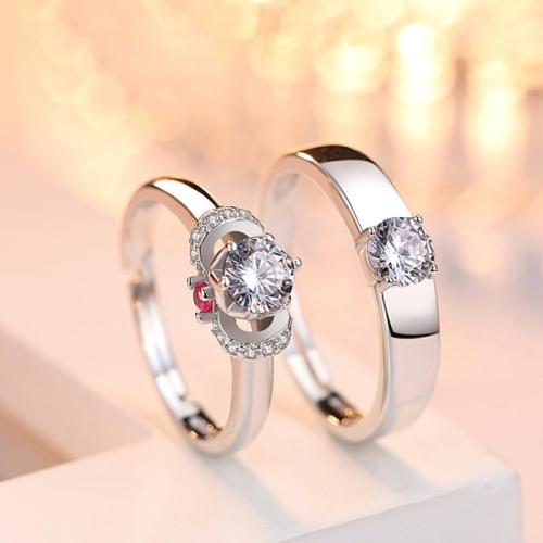 Anéis Couple dedo, 925 de prata esterlina, joias de moda & unissex & micro pavimento em zircônia cúbica, Ring number - Male ring :8-25#; Female ring :6-20#, vendido por par